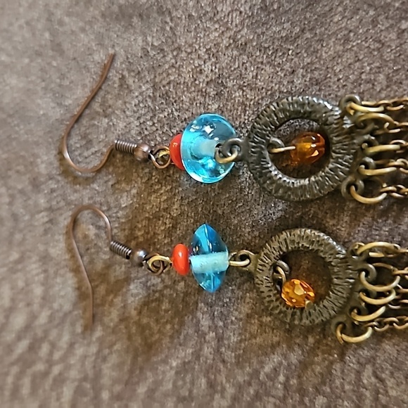 3/$30 VTG Antique Brass Beaded Chandalier Dangle Hook Earrings - Picture 5 of 5